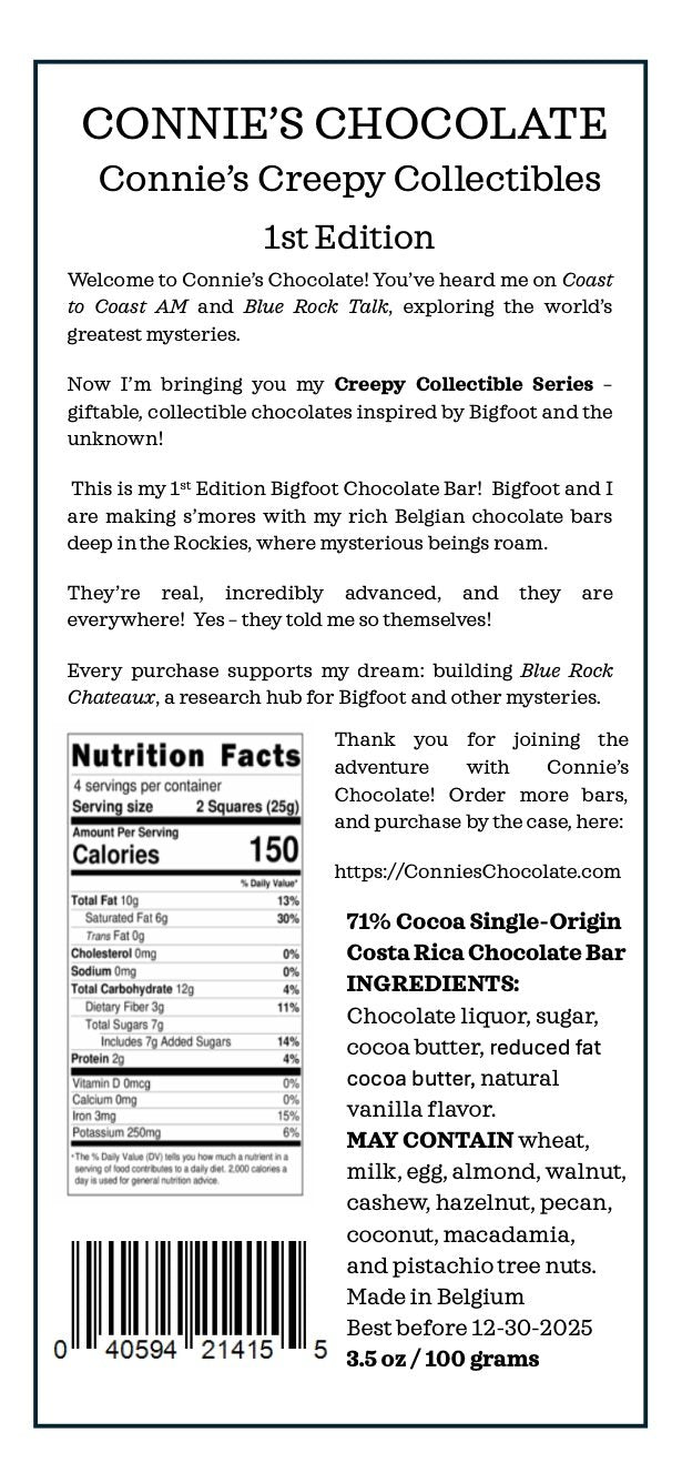 Connie's Creepy Collectibles Dark Chocolate Bigfoot Bar